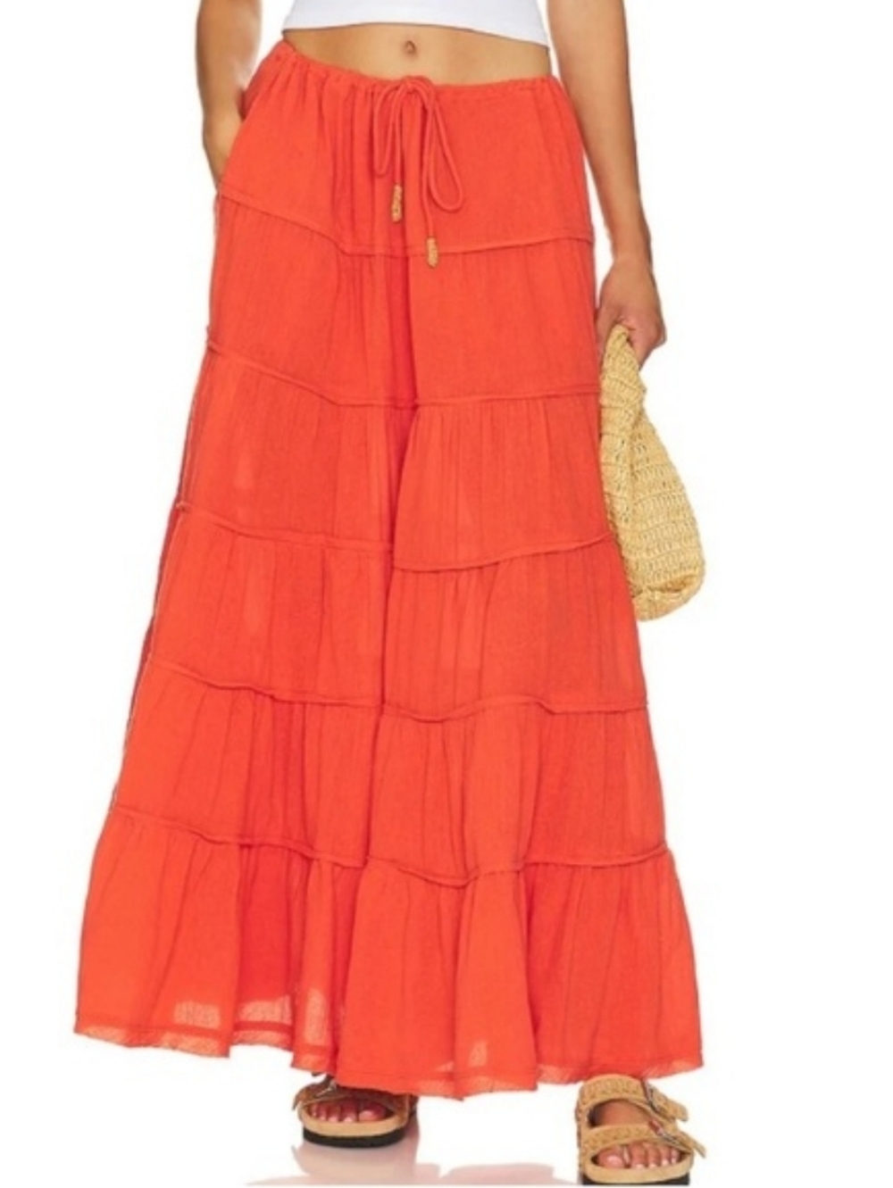 Free People• Simply Smitten Orange Women's Tiered Maxi Skirt. Sz XS